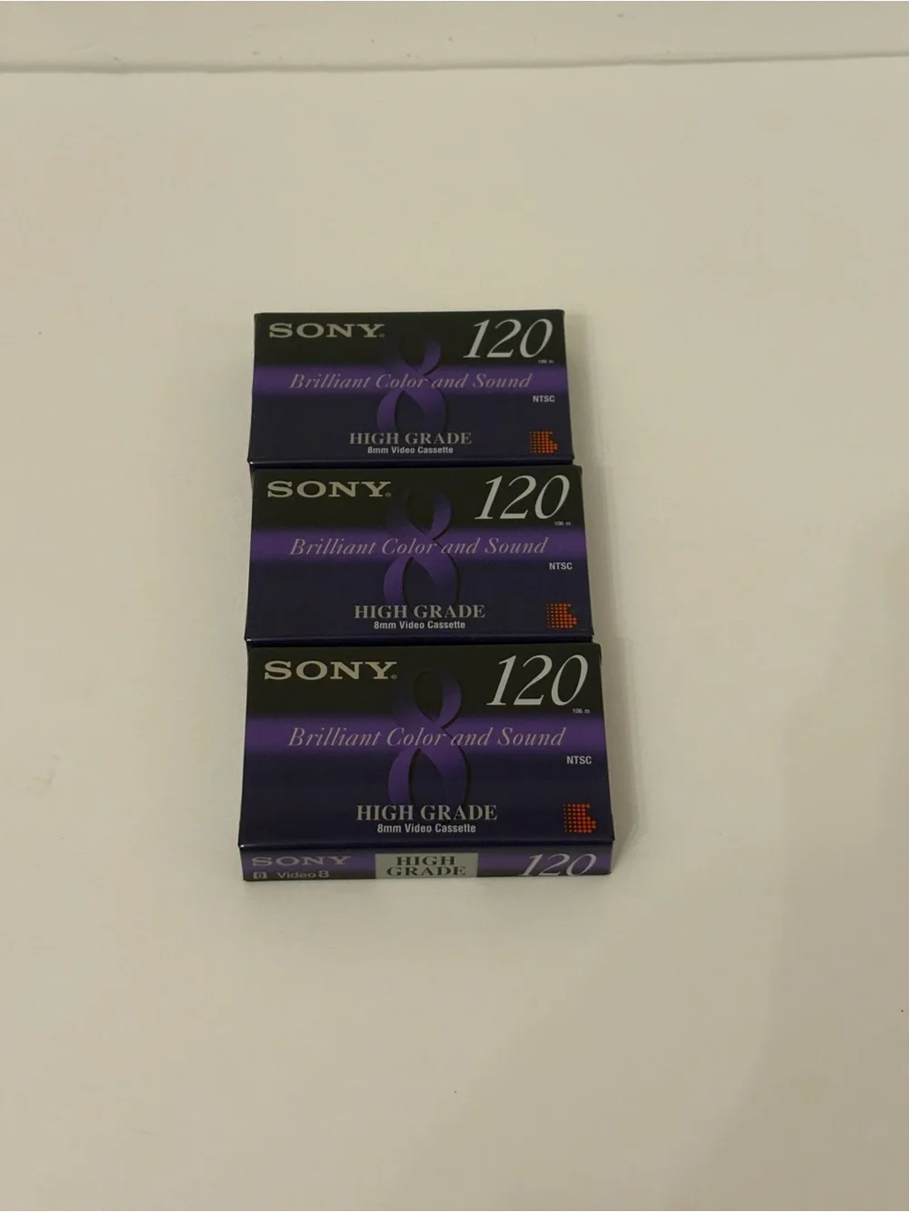 Sony 8mm 120 Min Camcorder Video8 Tape Blank Set of 3 Sealed purple OS